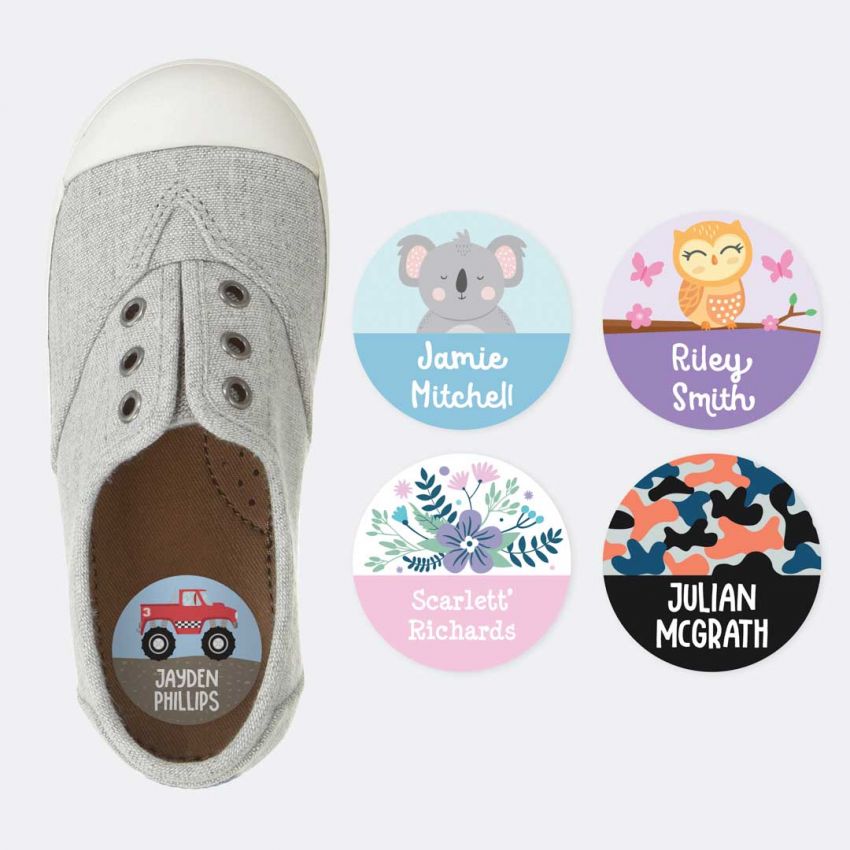 Designer Round Shoe Name Labels product preview image