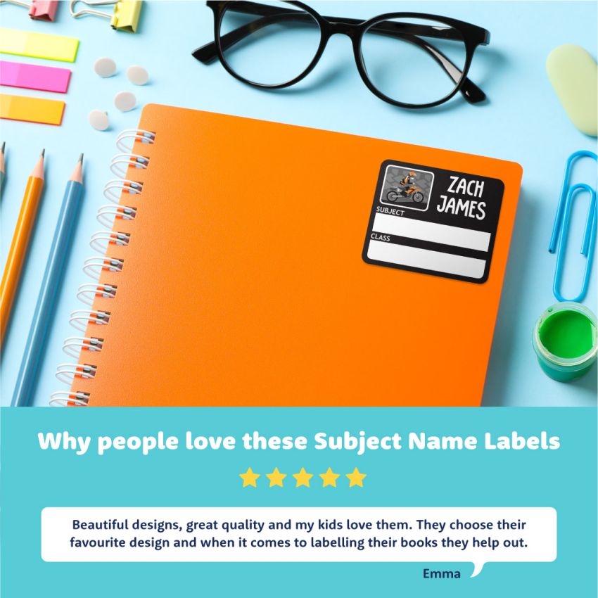 Designer Subject (Book) Stick On Name Labels product preview image